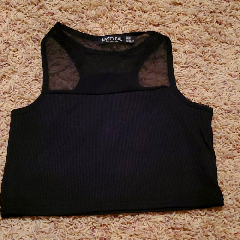 NWOT Nasty Gal Black Mesh Crop Top
